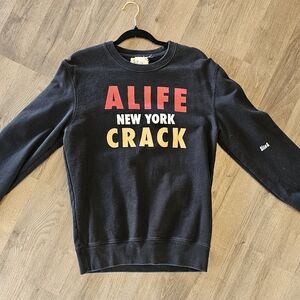 ALIFE Sweatshirt Men Med Blk New York Crack Graphic Print Pullover Crew Sweater